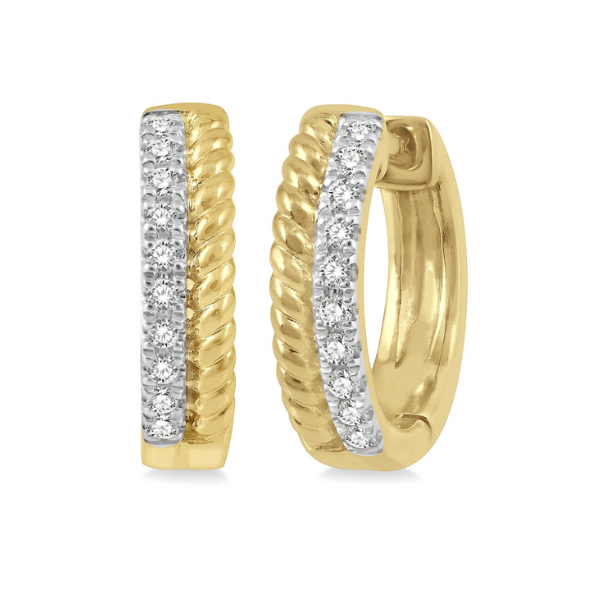1/10 ctw Rope Bead & Round Cut Diamond Huggie Earrings in 10K Yellow Gold Robert Irwin Jewelers Memphis, TN