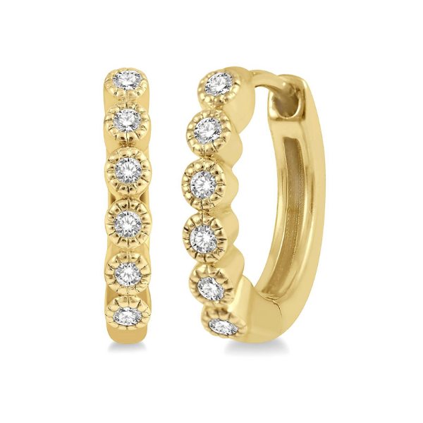 1/10 ctw Round Cut Diamond Huggie Earrings in 10K Yellow Gold Robert Irwin Jewelers Memphis, TN