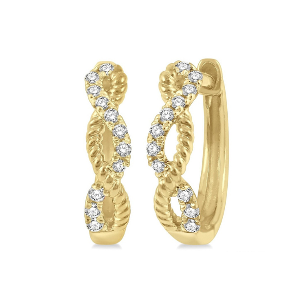 1/10 ctw Split & Twisted Rope and Round Cut Diamond Huggie Earrings in 10K Yellow Gold Robert Irwin Jewelers Memphis, TN