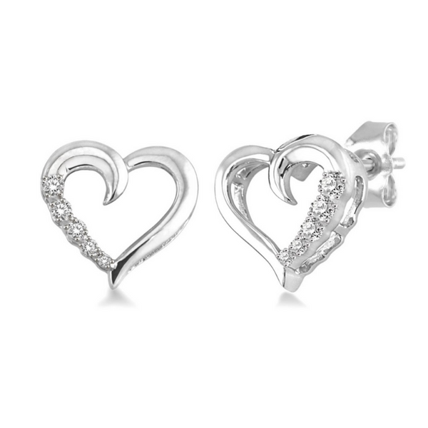Sterling Silver 1/20 Carat Diamond Heart Earrings Robert Irwin Jewelers Memphis, TN