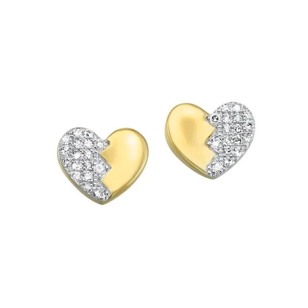 1/8 Ctw Diamond Heart Earrings in 10 Karat Yellow Gold Robert Irwin Jewelers Memphis, TN