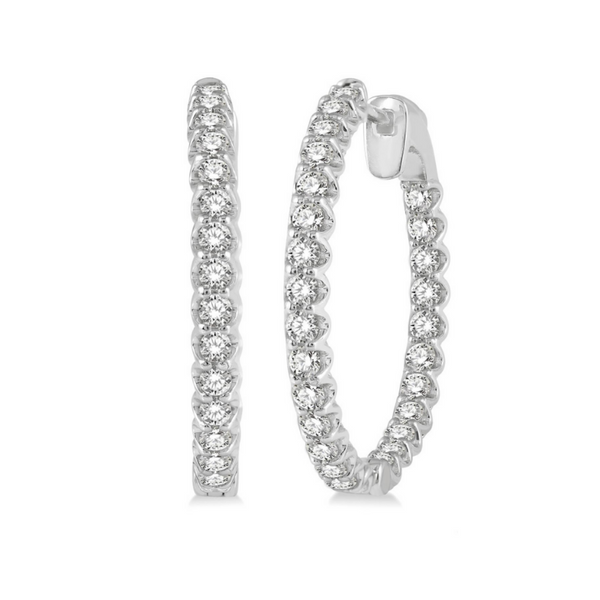 14 Karat White Gold 2 Carat Diamond In-Out Hoop Earrings Robert Irwin Jewelers Memphis, TN