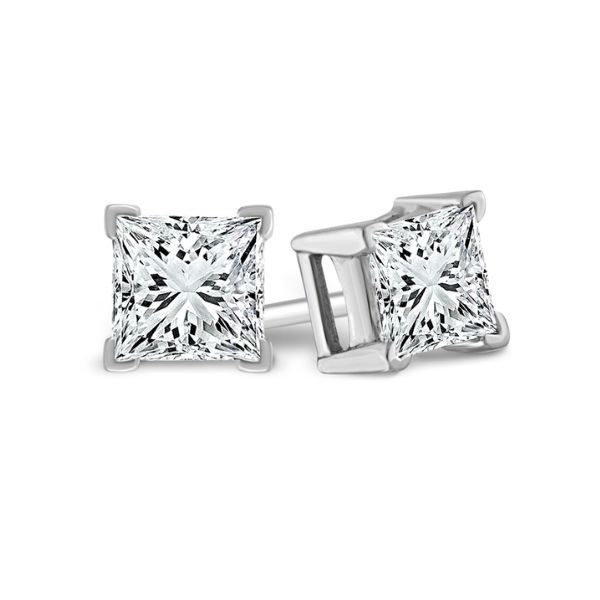 14 Karat White Gold 1.00 Ctw Princess Cut Lab Grown Diamond Stud Earrings Robert Irwin Jewelers Memphis, TN