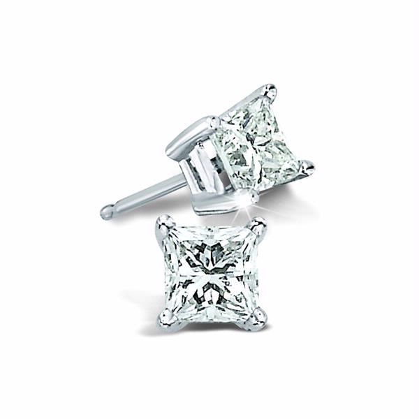 14k White Gold 0.33ctw Princess Cut Diamond Four Prong Studs Robert Irwin Jewelers Memphis, TN