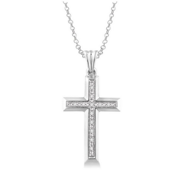 Sterling Silver 1/20 Carat Diamond Cross Pendant Robert Irwin Jewelers Memphis, TN