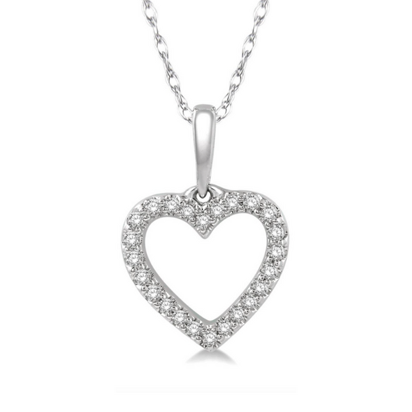 10 Karat White Gold 1/10 Carat Diamond Heart Pendant With Chain Robert Irwin Jewelers Memphis, TN