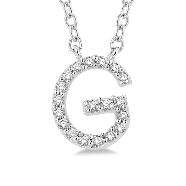 1/20 ctw Initial 'G' Round Cut Diamond Pendant With Chain in 10K White Gold Image 2 Robert Irwin Jewelers Memphis, TN