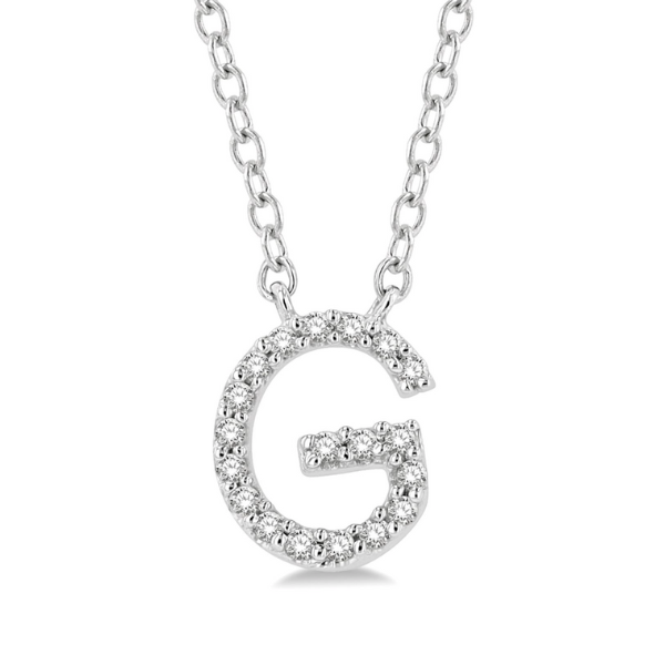 1/20 ctw Initial 'G' Round Cut Diamond Pendant With Chain in 10K White Gold Robert Irwin Jewelers Memphis, TN