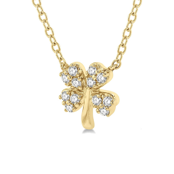 1/10 ctw Four-Leaf Clover Round Cut Diamond Petite Fashion Pendant With Chain in 10K Yellow Gold Image 2 Robert Irwin Jewelers Memphis, TN