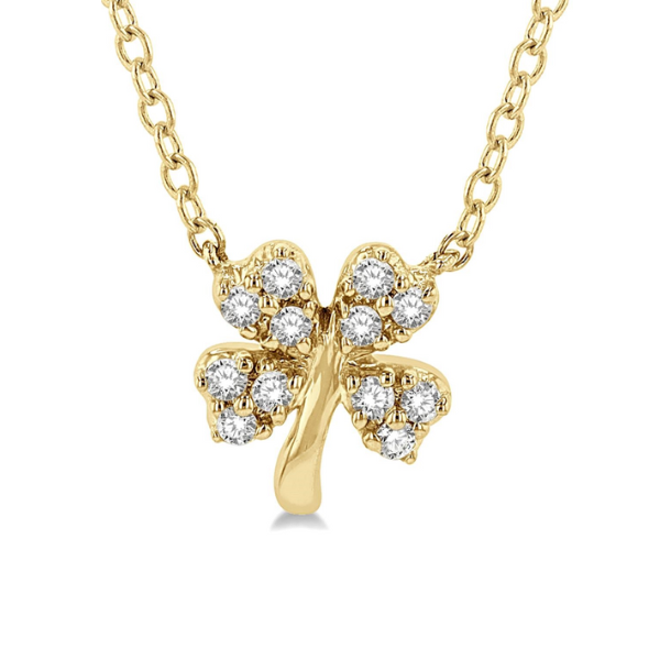 1/10 ctw Four-Leaf Clover Round Cut Diamond Petite Fashion Pendant With Chain in 10K Yellow Gold Robert Irwin Jewelers Memphis, TN