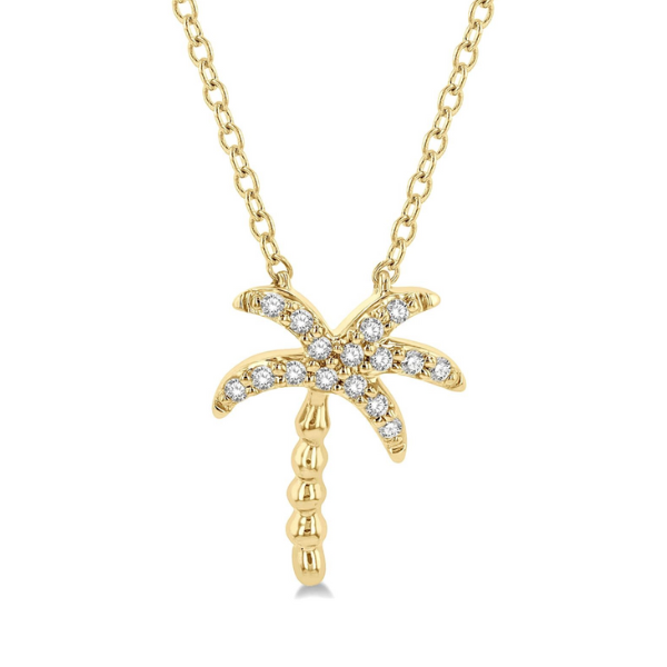 1/10 ctw Palm Tree Round Cut Diamond Petite Fashion Pendant With Chain in 10K Yellow Gold Robert Irwin Jewelers Memphis, TN