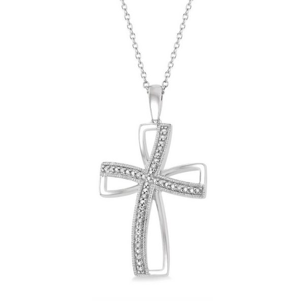 Sterling Silver 0.03 Carat Diamond Cross Pendant Robert Irwin Jewelers Memphis, TN