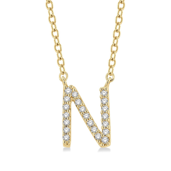 1/20 ctw Initial 'N' Round Cut Diamond Pendant With Chain in 10K Yellow Gold Robert Irwin Jewelers Memphis, TN