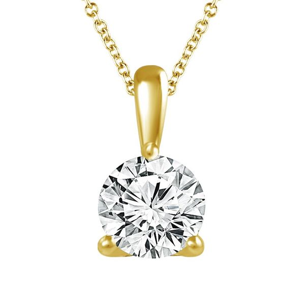 14 Karat Yellow Gold 1.00 Carat Round Lab Grown Diamond Solitaire Pendant Robert Irwin Jewelers Memphis, TN