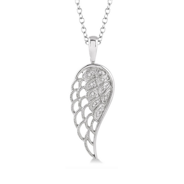 1/20 Ctw Round Cut Diamond Angel Wing Pendant in Sterling Silver with Chain Robert Irwin Jewelers Memphis, TN