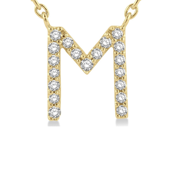 1/20 ctw Initial 'M' Round Cut Diamond Pendant With Chain in 10K Yellow Gold Image 2 Robert Irwin Jewelers Memphis, TN
