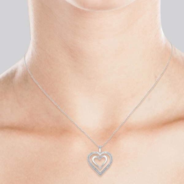 1/50 ctw Twin Heart Round Cut Diamond Pendant With Chain in Silver Image 4 Robert Irwin Jewelers Memphis, TN