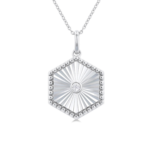 1/20 ctw Hexagon Medallion Round Cut Diamond Pendant With Chain in Sterling Silver Robert Irwin Jewelers Memphis, TN