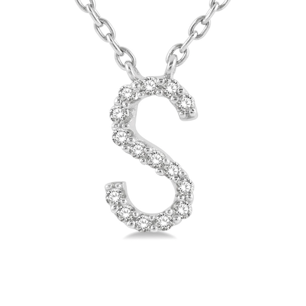 1/20 ctw Initial 'S' Round Cut Diamond Pendant With Chain in 10K White Gold Image 2 Robert Irwin Jewelers Memphis, TN