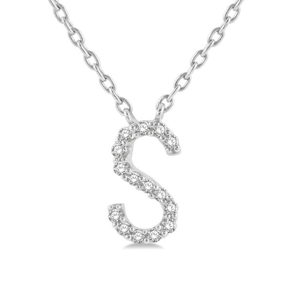 1/20 ctw Initial 'S' Round Cut Diamond Pendant With Chain in 10K White Gold Robert Irwin Jewelers Memphis, TN
