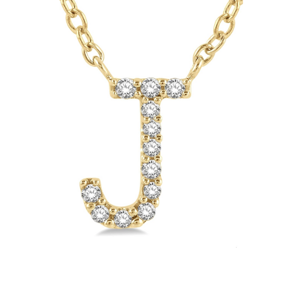 1/20 ctw Initial 'J' Round Cut Diamond Pendant With Chain in 10K Yellow Gold Image 2 Robert Irwin Jewelers Memphis, TN