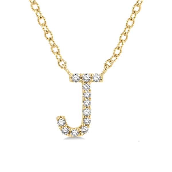 1/20 ctw Initial 'J' Round Cut Diamond Pendant With Chain in 10K Yellow Gold Robert Irwin Jewelers Memphis, TN