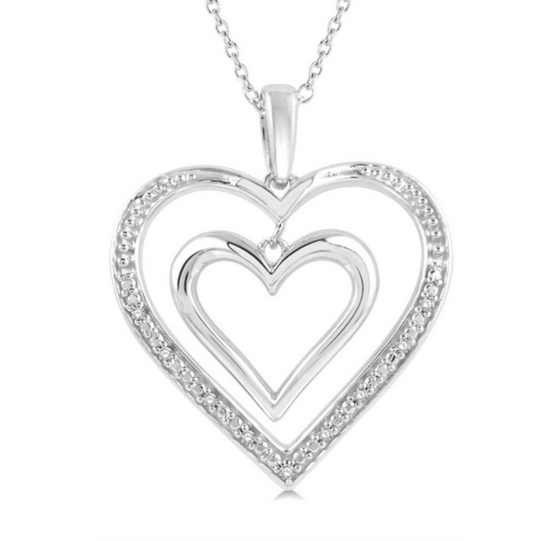 1/50 ctw Twin Heart Round Cut Diamond Pendant With Chain in Silver Image 3 Robert Irwin Jewelers Memphis, TN