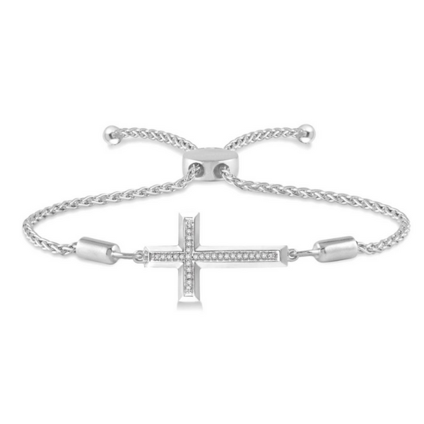 Sterling Silver 1/20ctw Diamond Cross Lariat Bracelet Robert Irwin Jewelers Memphis, TN