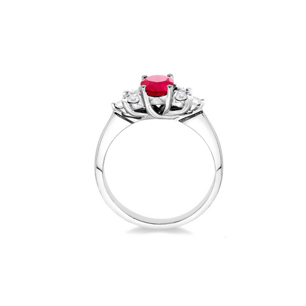 7x5mm Oval Cut Ruby and 1/3ctw Round Cut Diamond Ring in 14k White Gold Image 3 Robert Irwin Jewelers Memphis, TN
