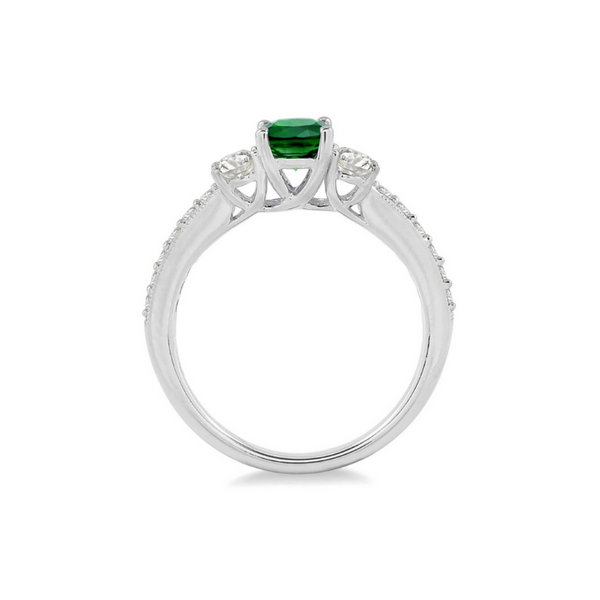 7X5mm Oval Shape Emerald and 3/4 Ctw Round Cut Diamond Ring in 14K White Gold Image 3 Robert Irwin Jewelers Memphis, TN