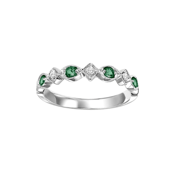 10 Karat White Gold Emerald and Diamond Stackable Band Robert Irwin Jewelers Memphis, TN