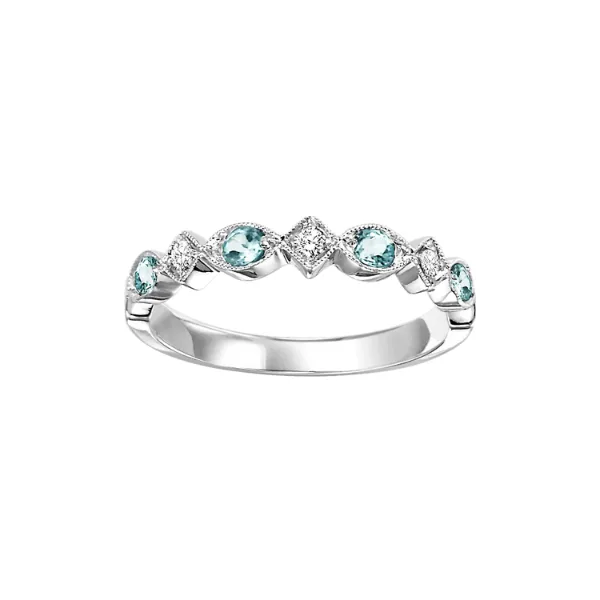 10 Karat White Gold Blue Topaz and Diamond Stackable Wedding Band Robert Irwin Jewelers Memphis, TN