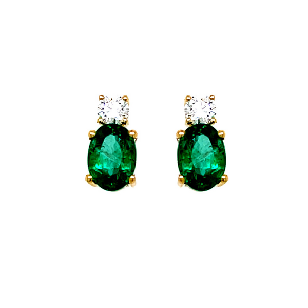 14 Karat Yellow Gold 1 5/6 Carat Oval Emerald and Diamond Stud Earrings Robert Irwin Jewelers Memphis, TN