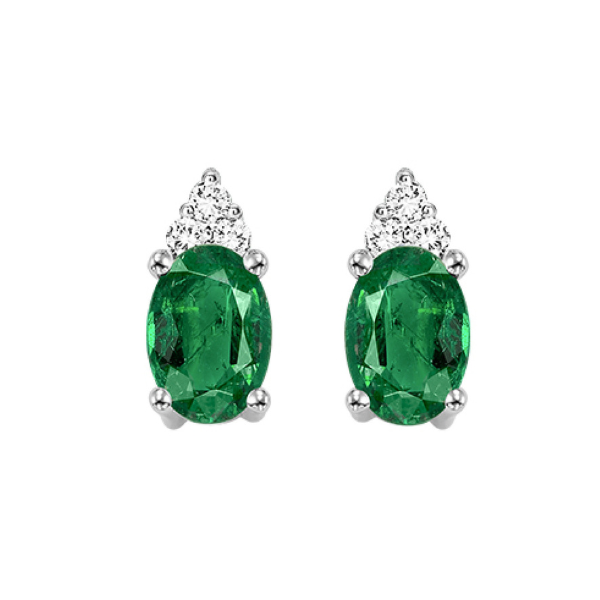 10 Karat White Gold Oval Emerald Diamond Earrings Robert Irwin Jewelers Memphis, TN