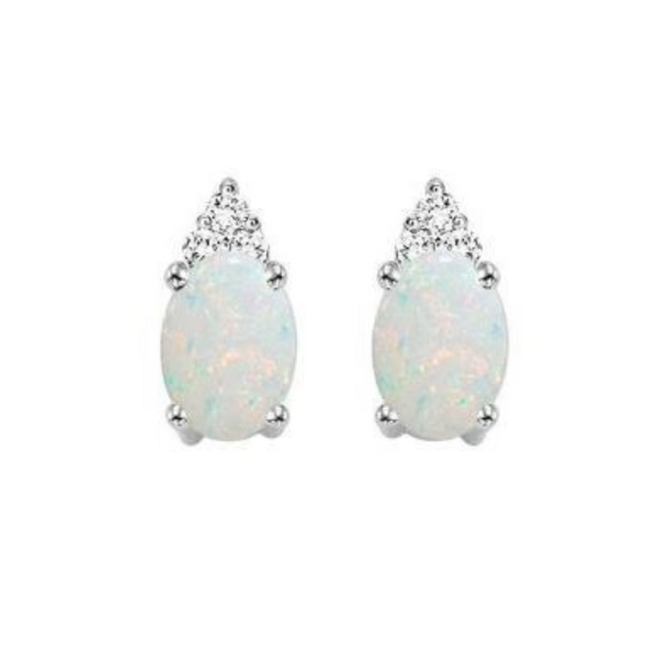 10 Karat White Gold Oval Opal Diamond Earrings Robert Irwin Jewelers Memphis, TN