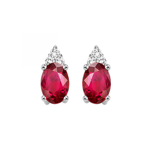10 Karat White Gold Oval Ruby Diamond Earrings Robert Irwin Jewelers Memphis, TN