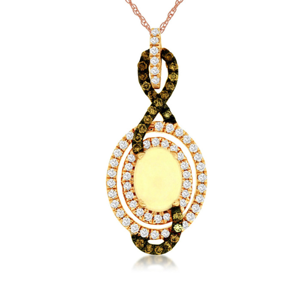 Rose Gold Opal and White Diamond Mocha Diamond Pendant Robert Irwin Jewelers Memphis, TN