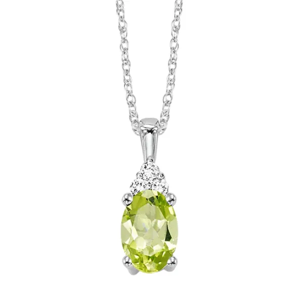 10 Karat White Gold Oval Peridot Diamond Pendant Robert Irwin Jewelers Memphis, TN