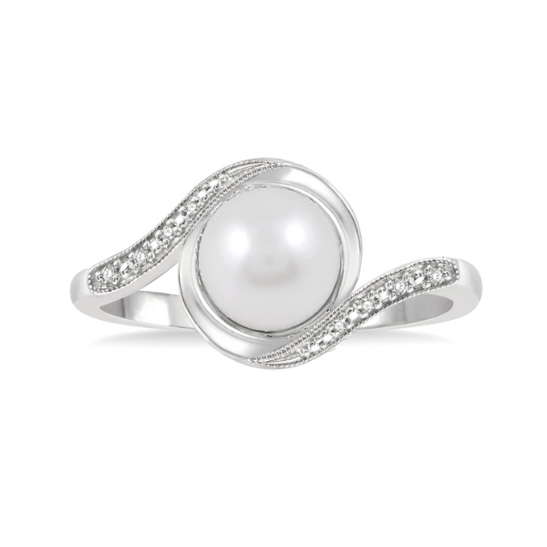 Sterling Silver Pearl and Diamond Bypass Ring Image 2 Robert Irwin Jewelers Memphis, TN