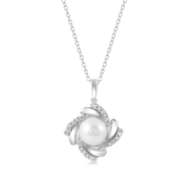 Sterling Silver Pearl and Diamond Swirl Pendant Robert Irwin Jewelers Memphis, TN
