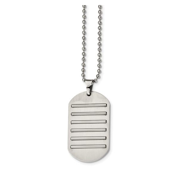 Black Ip Matte Stainless Steel Studded Edge Dogtag Necklace