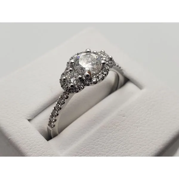 14k white gold three stone with halo engagement ring Image 2 Roberts Jewelers Jackson, TN