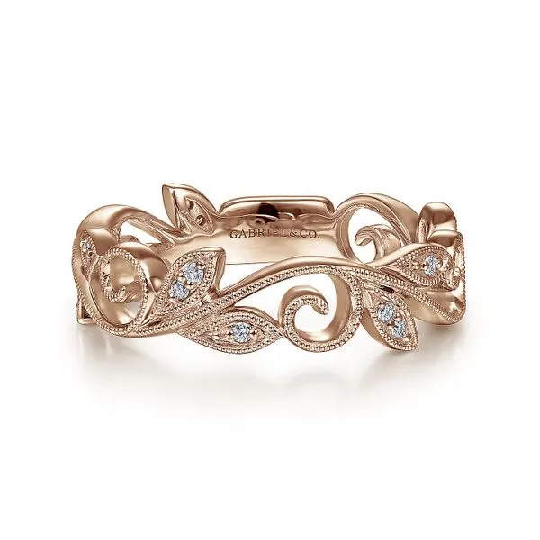 14K Rose Gold Scrolling Floral Diamond Stackable Ring Roberts Jewelers Jackson, TN