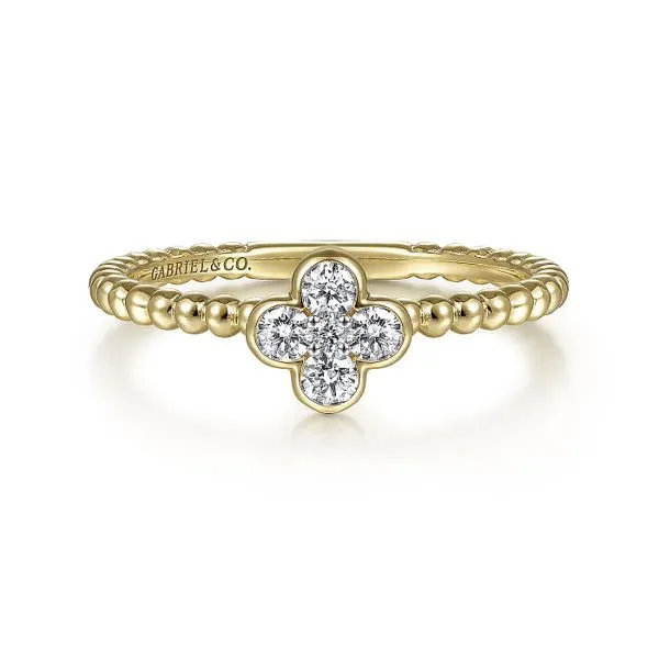 14K Yellow Gold Diamond Cluster Clover and Bujukan Bead Ring Roberts Jewelers Jackson, TN