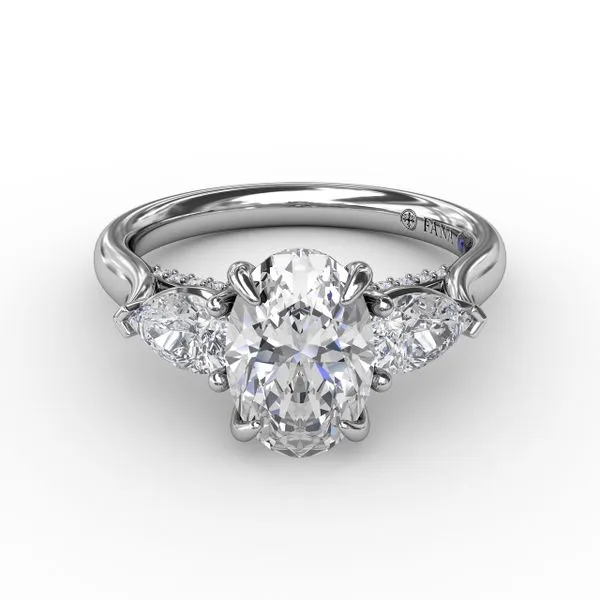 Classic Three-Stone Oval Engagement Ring With Pear-Shape Side Stones Image 3 Roberts Jewelers Jackson, TN