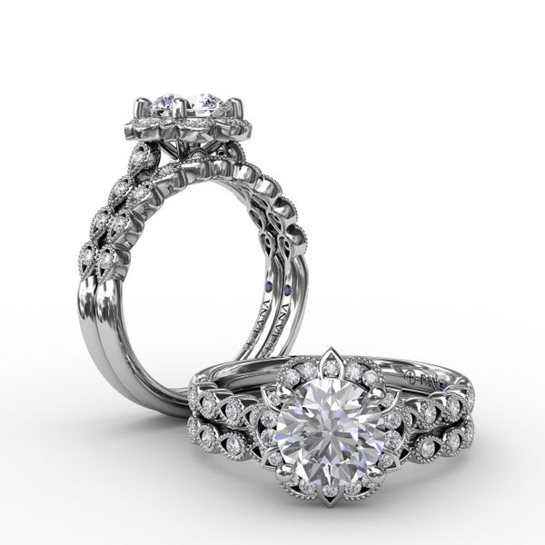 Round Diamond Engagement With Floral Halo and Milgrain Details Image 4 Roberts Jewelers Jackson, TN