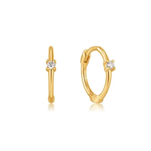 14kt Gold Single Natural Diamond Huggie Hoop Earrings Roberts Jewelers Jackson, TN