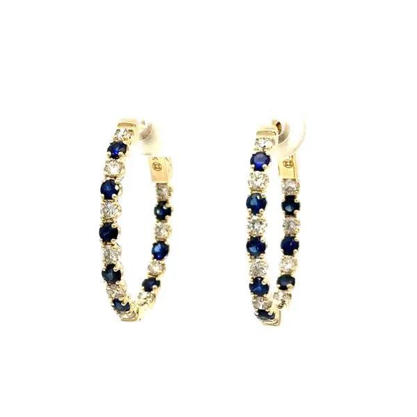 14K Yellow Gold Diamond and Sapphire Hoops Roberts Jewelers Jackson, TN