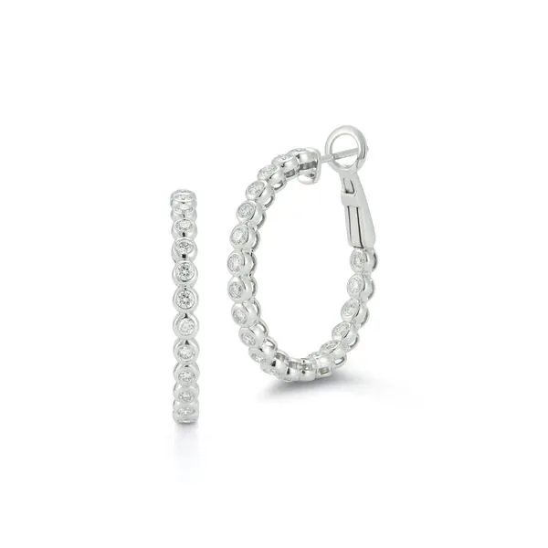 14K White Gold Bezel Set "In and Out" Diamond Hoops  Roberts Jewelers Jackson, TN