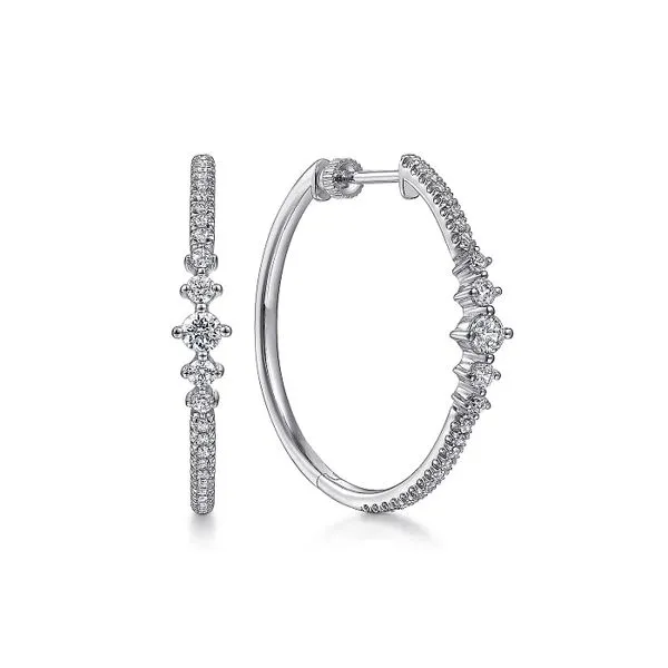 14K White Gold 30mm Diamond Classic Hoop Earrings Roberts Jewelers Jackson, TN